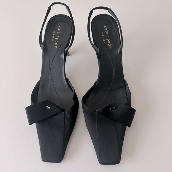 Kate Spade Satin Semi Bow Square Pointed Toe Crystal Sling Back Kitten Heels 6 - Picture 2 of 6